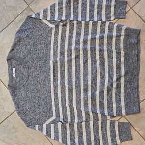 Men's Sonoma Gray and Cream Striped Crewneck Sweater XL 60/40 Cotton/Polyester